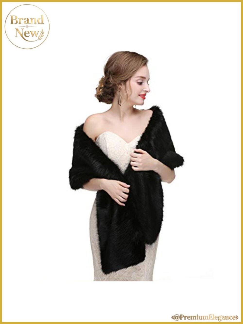Faux Fur Wedding Shawl Wrap Bridal Winter Stole with Brooch
